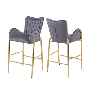 English Elm Christopher Knight Home® - 28.75inch Velvet Counter Height Stool Set of 2 with Tufted Back, Gold Frame & Foam Comfort, 265lb Gray N762P199823E
