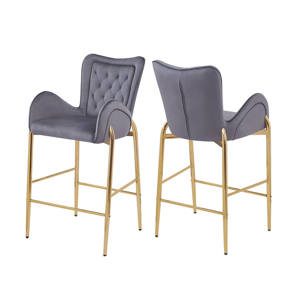 English Elm Christopher Knight Home® - 28.75inch Velvet Counter Height Stool Set of 2 with Tufted Back, Gold Frame & Foam Comfort, 265lb Gray N762P199823E