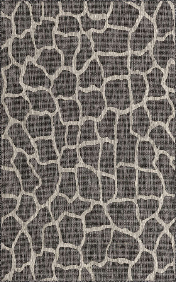 Unique Loom Outdoor Safari Giraffe Machine Made Animal Print Rug Charcoal Gray, Gray 5' 1" x 8' 0"