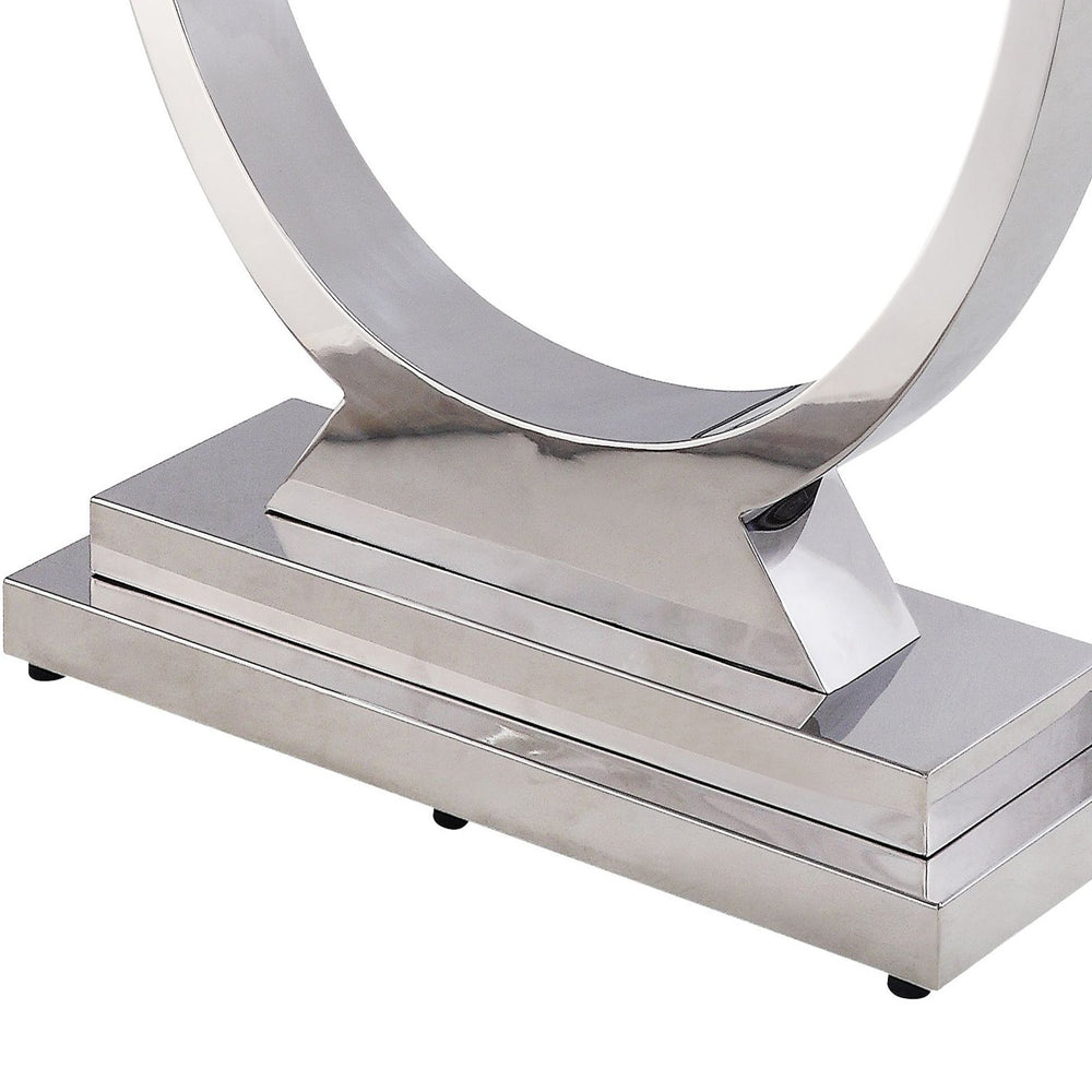 English Elm White Cultured Marble Sofa Table with Mirrored Silver Stainless Steel Frame, 63.5" Wide Elegance B062S00457