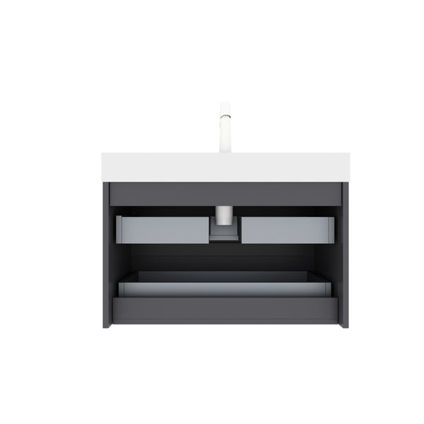 English Elm VENO 30" Modern Wall-Mounted Bathroom Vanity with Integrated Rectangular Basin, Gray Striped Plywood Drawers, Soft-Close Storage W2615S00042