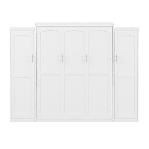 English Elm Full Full Size Murphy Bed with Two Wardrobes and Foldable Platform, Space-Saving Modern Guest Solution White 84.9 L x 12 W x 7 H N733S235596K