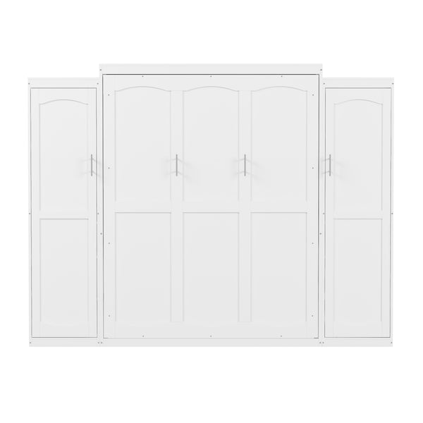 English Elm Full Full Size Murphy Bed with Two Wardrobes and Foldable Platform, Space-Saving Modern Guest Solution White 84.9 L x 12 W x 7 H N733S235596K