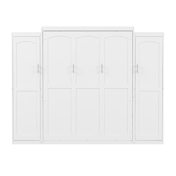 English Elm Full Size Murphy Bed with Dual Wardrobes Pine Mdf Frame for Guest or Bedroom N733S339778K