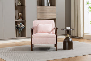 English Elm Storage Accent Chair Mid Century Wood Frame Upholstered Seat with Lumbar Cushion Light Pink W2530P401446