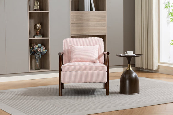 English Elm Storage Accent Chair Mid Century Wood Frame Upholstered Seat with Lumbar Cushion Light Pink W2530P401446