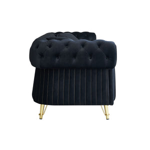 English Elm 89''W Chesterfield Modern Tufted Velvet Sofa with Pocket Springs, Gold Trim & Removable Cushions Black W579S00038
