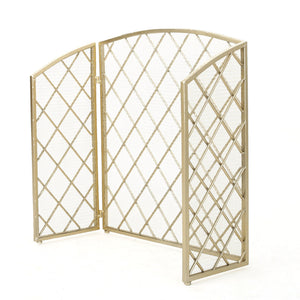 English Elm Christopher Knight Home® - FIRE Amiyah 3-Panel Iron Fireplace Screen - Decorative Protective Mesh Shield for Hearth Safety and Style Gold 61127.00GLD