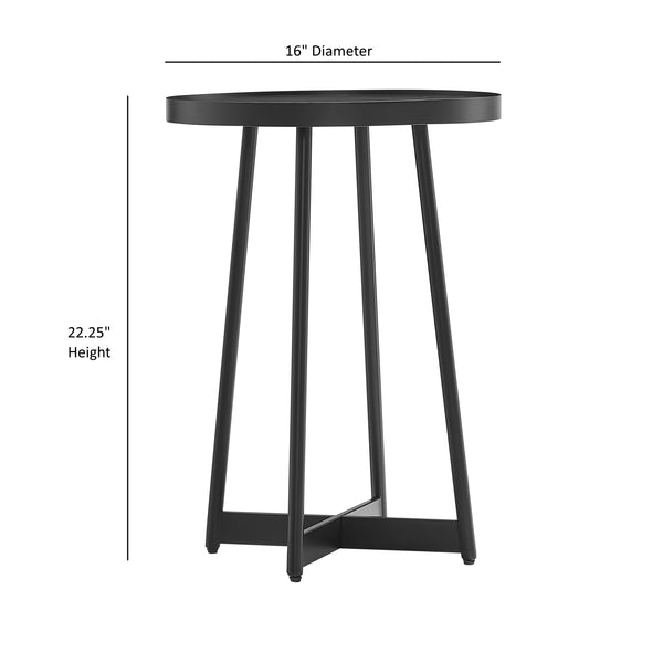 English Elm Ranlo Modern Round Accent Table with Oak Veneer Top, Black Geometric Metal Legs, Space-Saving Design B050P364435