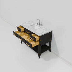 English Elm Black Oak Single Bath Vanity With Carrara Marble Top, Chrome Faucet & Ample Storage Space, 48" W B2731P261023