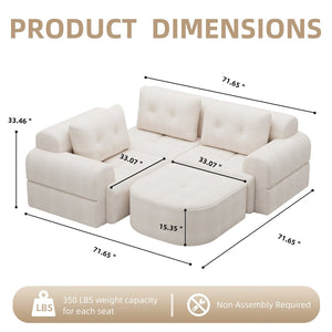 English Elm Modular Sectional Sofa with Chaise Full Foam Build Woven Fabric for Living Room Beige White W2379S00005