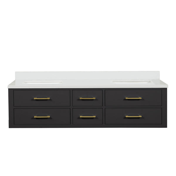 English Elm Black Double Bath Vanity 72" W With Cultured Marble Top, Soft-Close Drawers & Solid Wood Design B2731P258059
