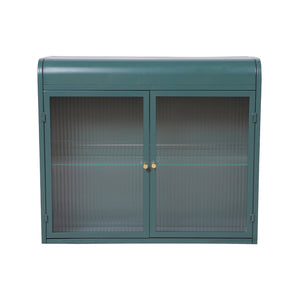 English Elm Army Green Wall-Mounted Metal Storage Cabinet With Elegant Glass Doors For Any Room Décor W3122P272930