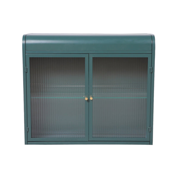 English Elm Army Green Wall-Mounted Metal Storage Cabinet With Elegant Glass Doors For Any Room Décor W3122P272930