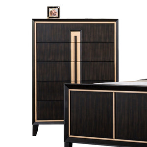 English Elm Contemporary Chic Chest with Gold Accents, Acrylic Trim, Metal Bracket Legs and Dust‑Proof Drawers Espresso 42 L x 22 W x 52 H B2741P372706