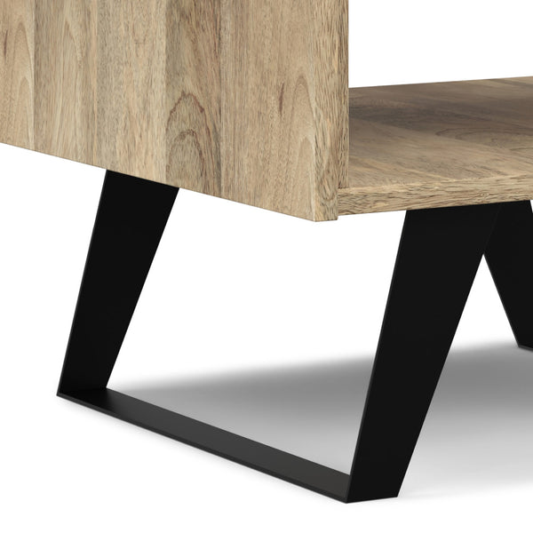 English Elm Lowry Natural Mango Wood End Table with Drawer, Modern Industrial Metal Legs, 22" Square Accent B136P203451
