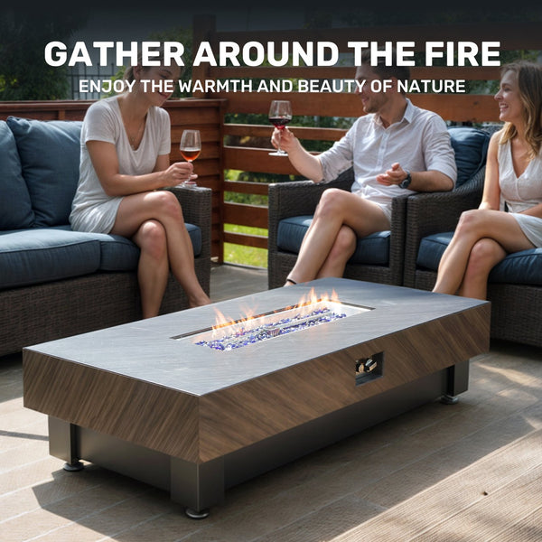 English Elm 60-INCH Modern Fire Pit Table with Stainless Steel Burner, Rain Cover, Propane Heater for Patio Gatherings Black,Stone Gray W3131P333709