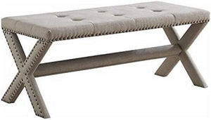 English Elm Glam Button Tufted Upholstered Bench with Nailhead Trim and X Trestle Legs Natural B011P450616