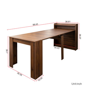English Elm Modern Extendable Dining Table with Hidden Storage, Space-Saving Expandable Design for Small Homes Walnut W331P191551