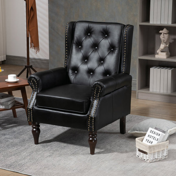 English Elm Wood Solid Frame Armchair Modern Accent Lounge Chair with Padded Foam Seat and Sturdy Rubberwood Legs Black PU W395109979