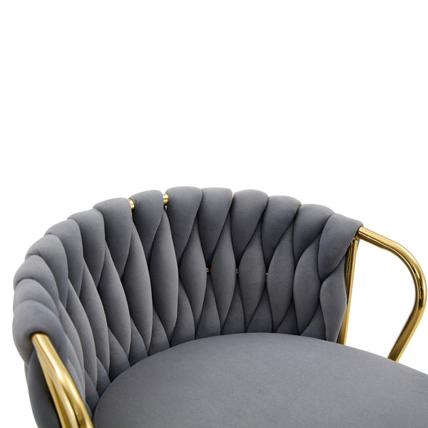 English Elm Set of 2 Velvet Swivel Barstools with Braided Rope Back and Adjustable Pedestal Base Gold,Gray W3875P383914