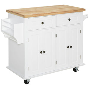 English Elm HOMCOM Mobile Kitchen Island Cart with Rubberwood Butcher Top, Locking Casters, Drawers & Shelves for Organized Prep and Storage White W2225P173891