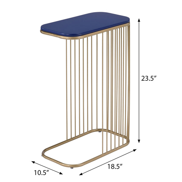 English Elm Blue Blue and Gold C-Table with Metal Base, Modern Airy Side/Laptop Stand, Vibrant Sleek Accent Piece B062P186481