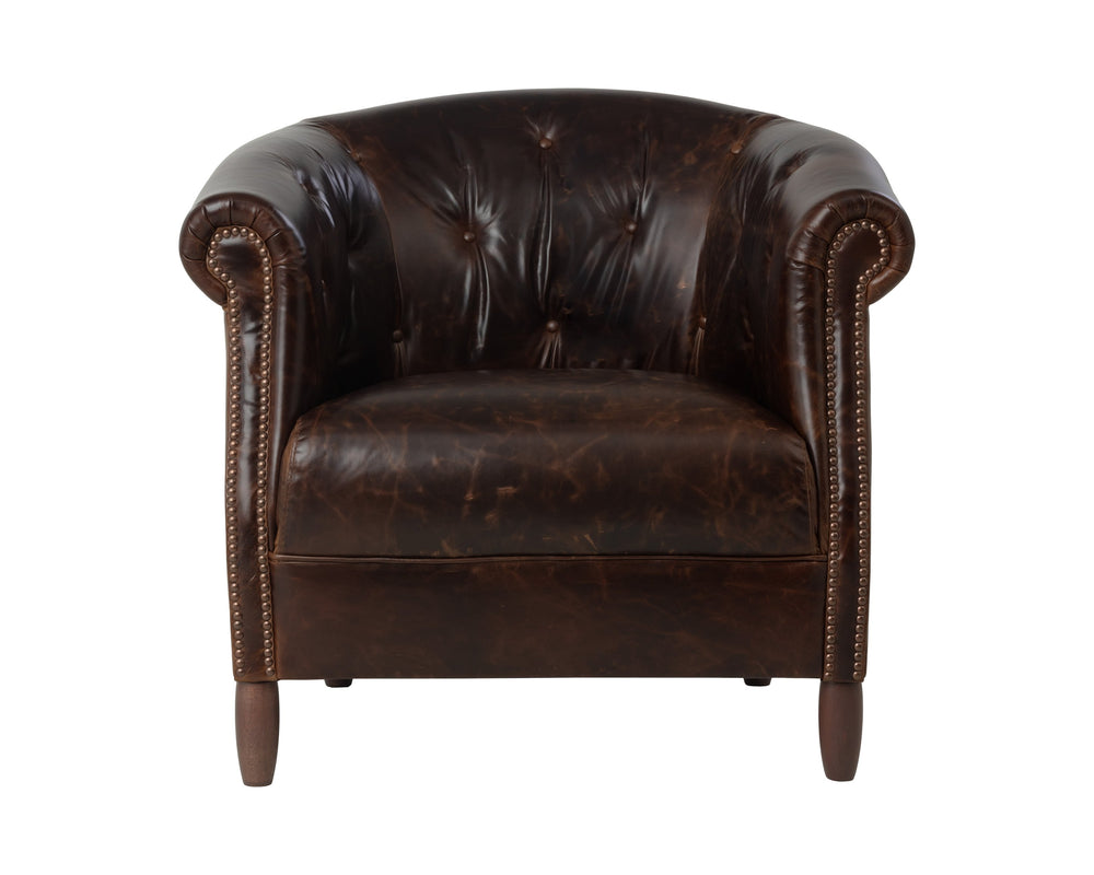 Sunpan Marjorie Lounge Chair - Vintage Chesterfield Style In Luxurious Chocolate Italian Leather Finish Brown Leather 112161