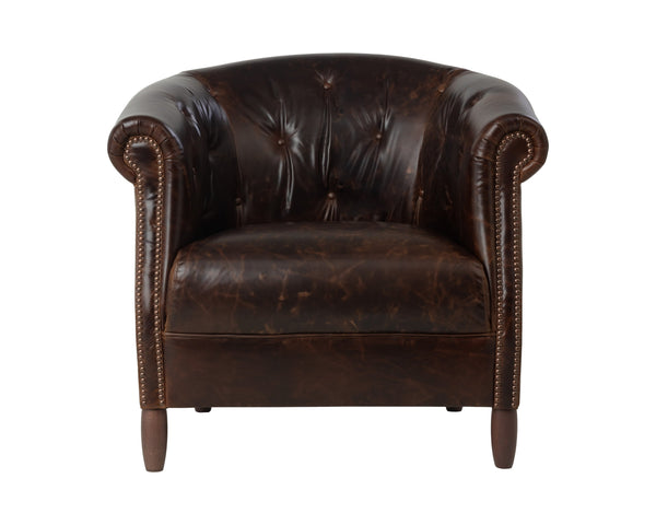 Sunpan Marjorie Lounge Chair - Vintage Chesterfield Style In Luxurious Chocolate Italian Leather Finish Brown Leather 112161