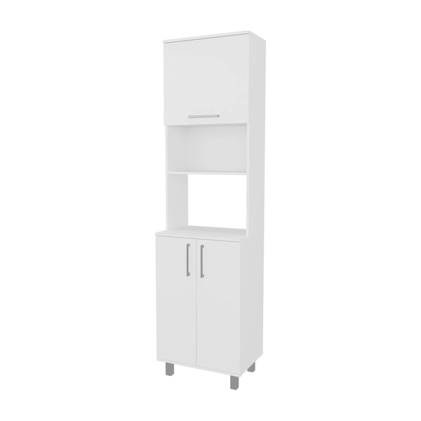 English Elm White White Kitchen Pantry with Pneumatic Doors, Open Shelves, Tall Slim 80.3" Storage Cabinet Modern B062S00603