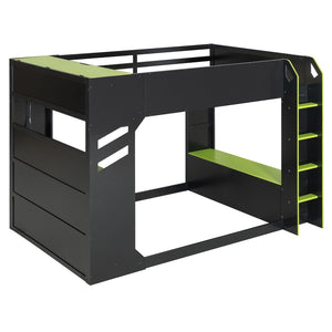 English Elm Full Size Loft Bed with Rgb Lighting Desk Drawers Hanging Rod Teen Bedroom Green LT000288AAF-1