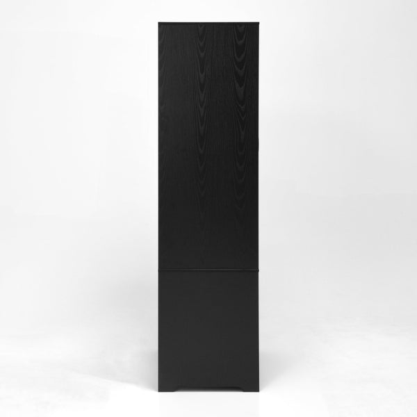 English Elm 2 Door Wardrobe Closet with Full Length Mirror Motion Light Hanging Rod and Drawers Black W409P266778