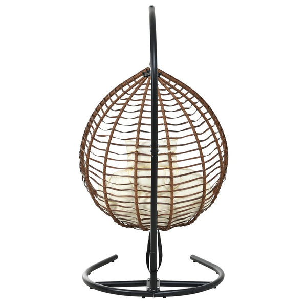 English Elm U_style Wicker Hanging Egg Chair with Stand Foldable Indoor Outdoor Swing Seat Brown+Beige N711P389502K