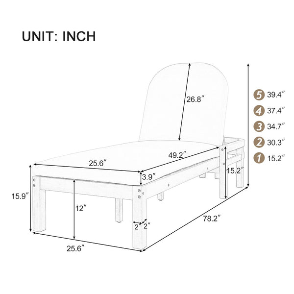English Elm Trexm Solid Acacia Outdoor Chaise Lounge Arched Recliner for Poolside Patio Deck Light Teak N715P403786D