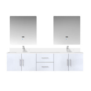 English Elm Glossy White 80" Double Bath Vanity with White Quartz Top, Chrome Faucet, 30" LED Mirrors, Durable Finish B2731S01102