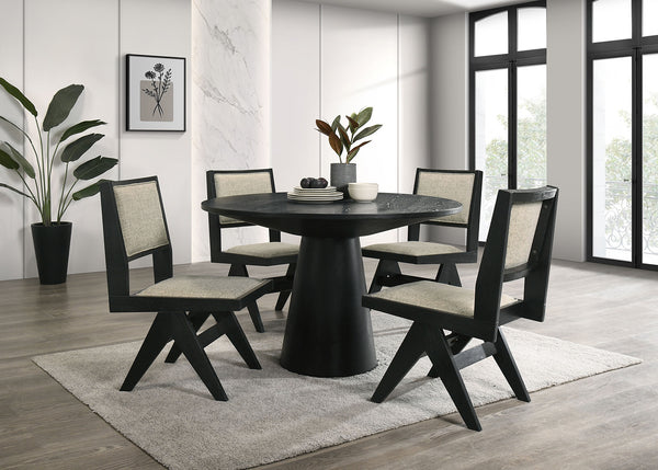 English Elm Contemporary 5Pc Dining Set With 48" Round Table & Gray Upholstered Chairs - Stylish Comfort For All! B2741S00016