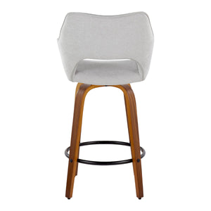 English Elm Mustang Contemporary 26" Fixed-Height Counter Stool with Swivel, Walnut Bentwood Legs & Fabric Upholstery Grey B202S00365