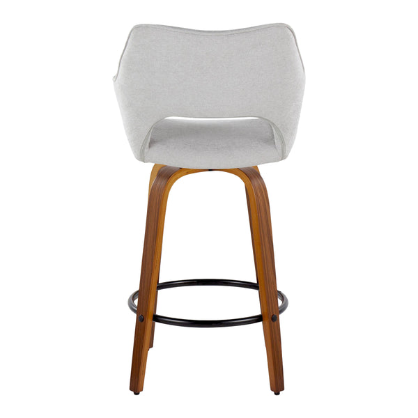 English Elm Mustang Contemporary 26" Fixed-Height Counter Stool with Swivel, Walnut Bentwood Legs & Fabric Upholstery Grey B202S00365