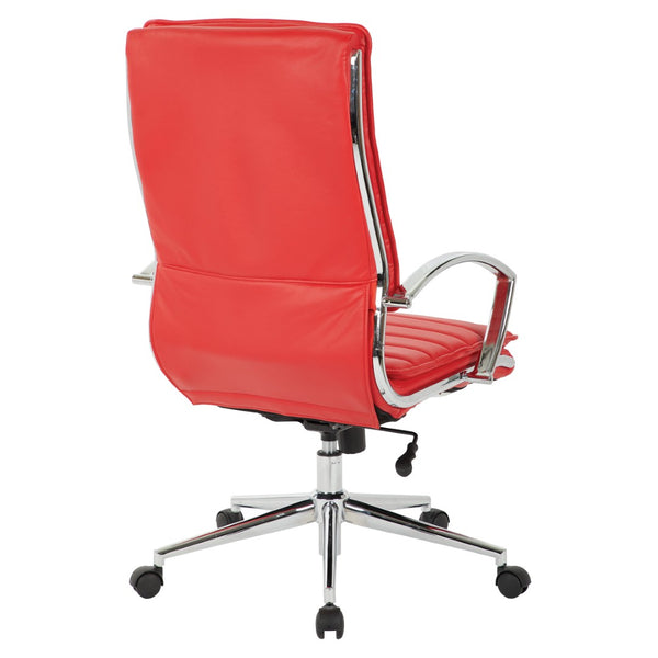 OSP Home Furnishings High Back Executive Office Chair with Faux Leather Upholstery Lumbar Support Chrome Arms Red SPX23590C-U9