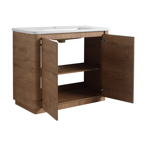 English Elm 40'' Freestanding Bathroom Vanity With White Ceramic Sink & Soft-Close Doors - Stylish Storage Solution W999S00401