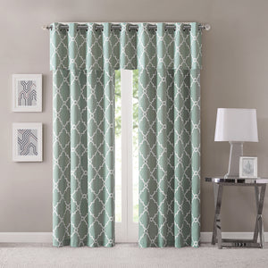 JLA Home Madison Park - Fretwork Metallic Fretwork Print Valance with Grommet Top — Textured Cotton-Blend Light Filter Seafoam/White MP41-2405
