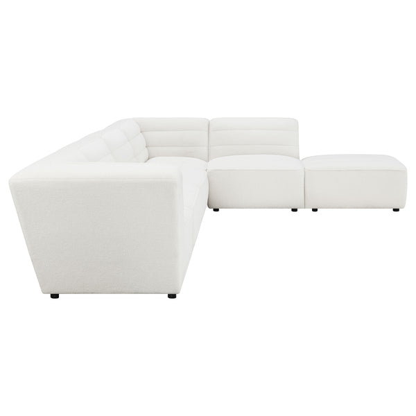 English Elm Nevve Low-Profile 6-Piece Tufted Sectional Sofa in Ivory Faux Sheepskin — Modular, Cozy, Chic Design B062S00990