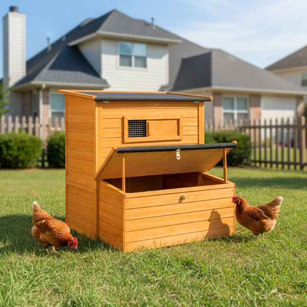 English Elm Chicken Coop Spruce Wood Double House for 8 Birds with Nesting Boxes Flip Roof W3166P506394