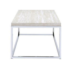 English Elm Light sleek rectangular coffee table with engineered stone top and polished metal sled base for modern living spaces Natural B062P209117