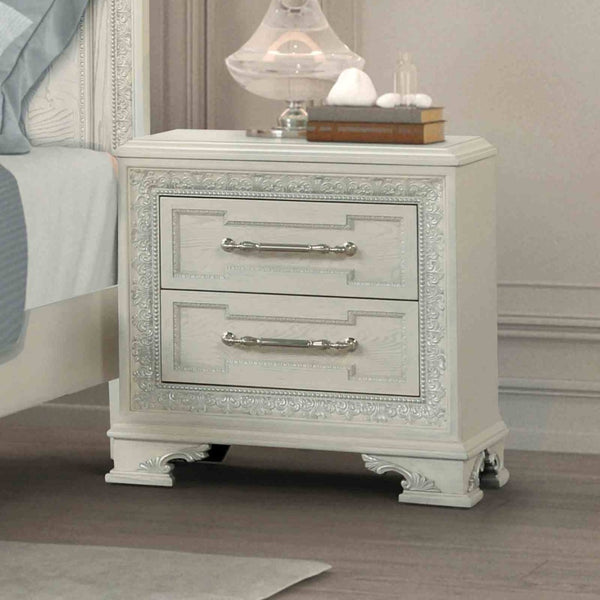 English Elm Traditional French Inspired Nightstand with Usb Charging Dovetail Drawers Creamy Finish B2741P435893