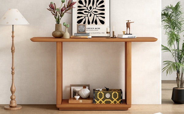 English Elm Mirod Acacia Veneer Console Table with U-base and Curved Edges for Entryway Brown N760P237958D