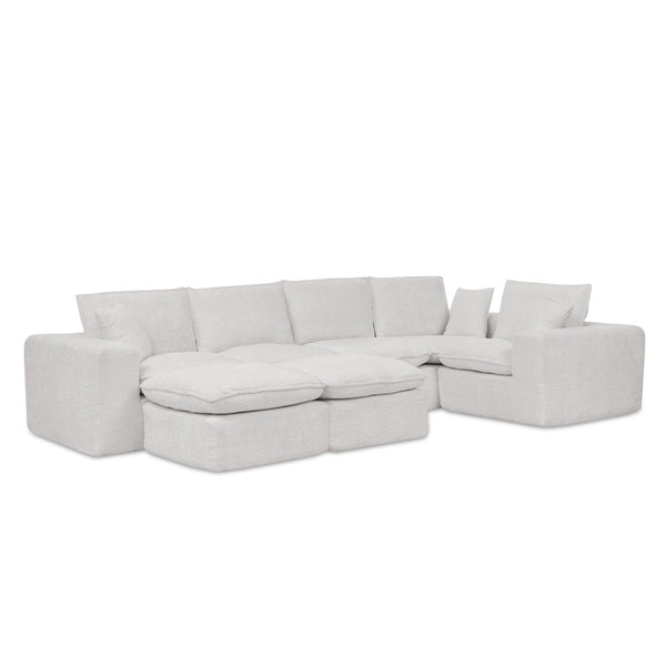 English Elm 107'' Boucle Modular Sectional with Reversible Chaise and Two Ottomans for Living Room Beige W1413S00160