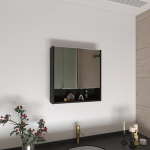 English Elm Ozark Modern 24" Mirrored Medicine Cabinet with Three Interior Shelves and Open Bottom Shelf Black 28 L x 22 W x 5 H B128P148781