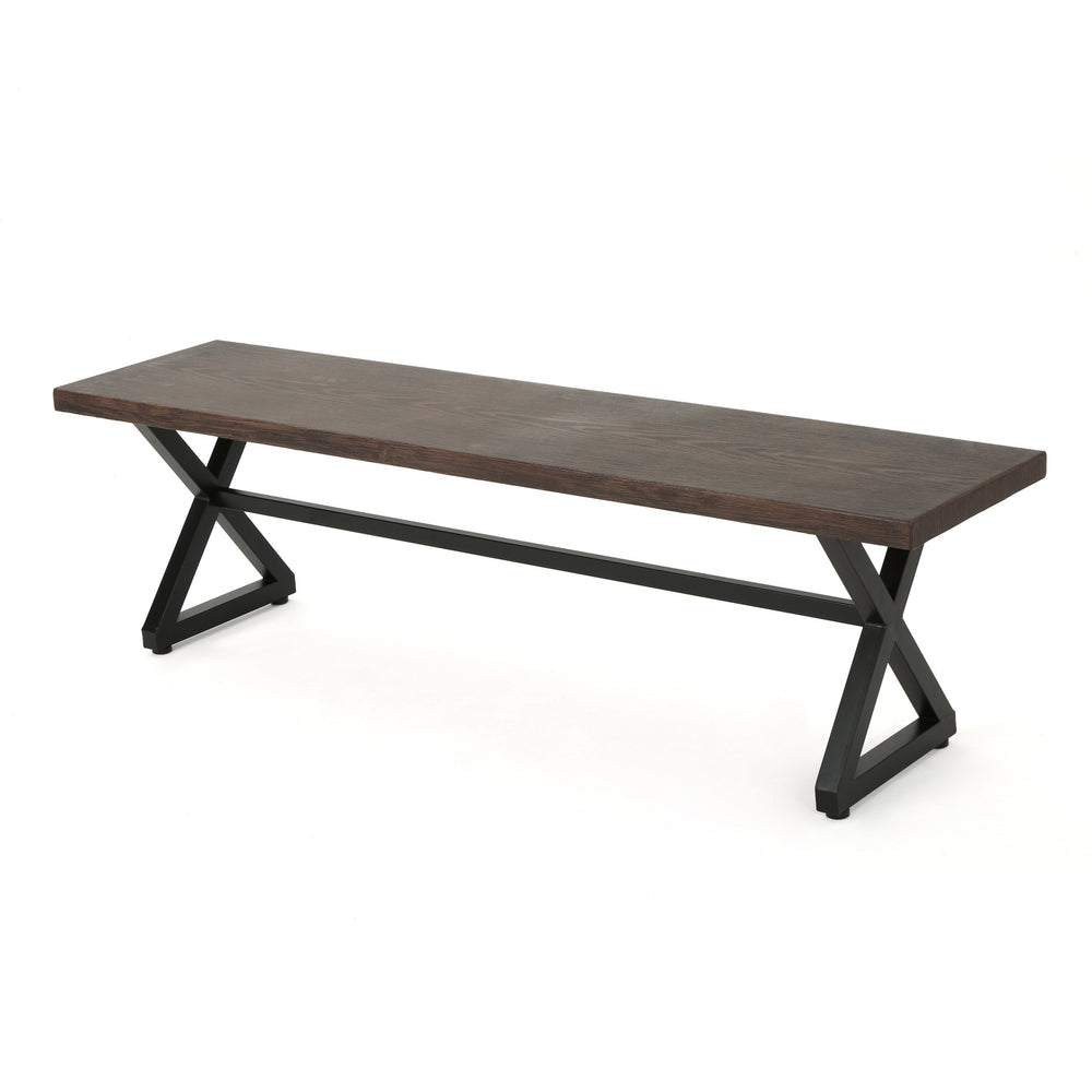 English Elm Christopher Knight Home® - Outdoor Aluminum Dining Bench with Wood‑Like Finish and Black Powder‑Coated Steel X‑Frame, Durable Stylish Seating Brown 61625.00BBRNMP1
