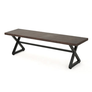 English Elm Christopher Knight Home® - Outdoor Aluminum Dining Bench with Wood‑Like Finish and Black Powder‑Coated Steel X‑Frame, Durable Stylish Seating Brown 61625.00BBRNMP1